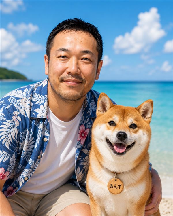 海辺での2ショット